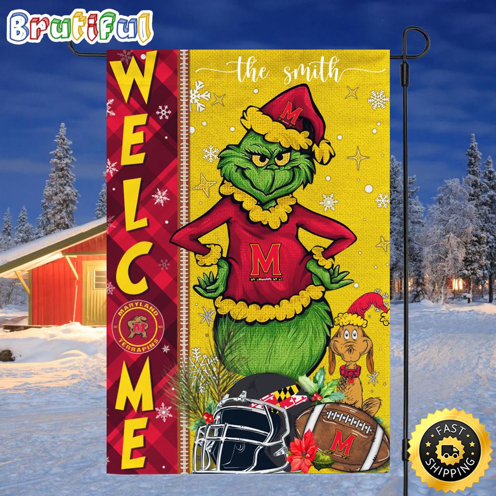 Customize NCAA Maryland Terrapins Garden Flag Grinch Football Christmas Welcome Garden Flag