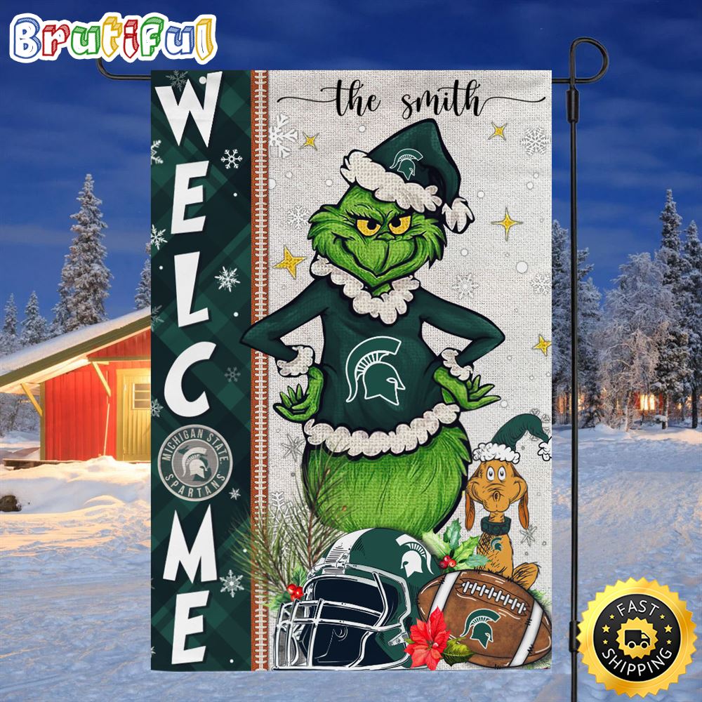 Customize NCAA Michigan State Spartans Garden Flag Grinch Football Christmas Welcome Garden Flag