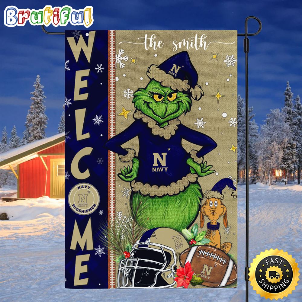 Customize NCAA Navy Midshipmen Garden Flag Grinch Football Christmas Welcome Garden Flag