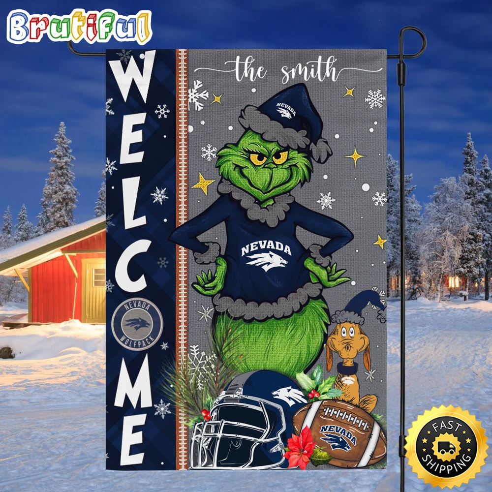 Customize NCAA Nevada Wolf Pack  Garden Flag Grinch Football Christmas Welcome Garden Flag