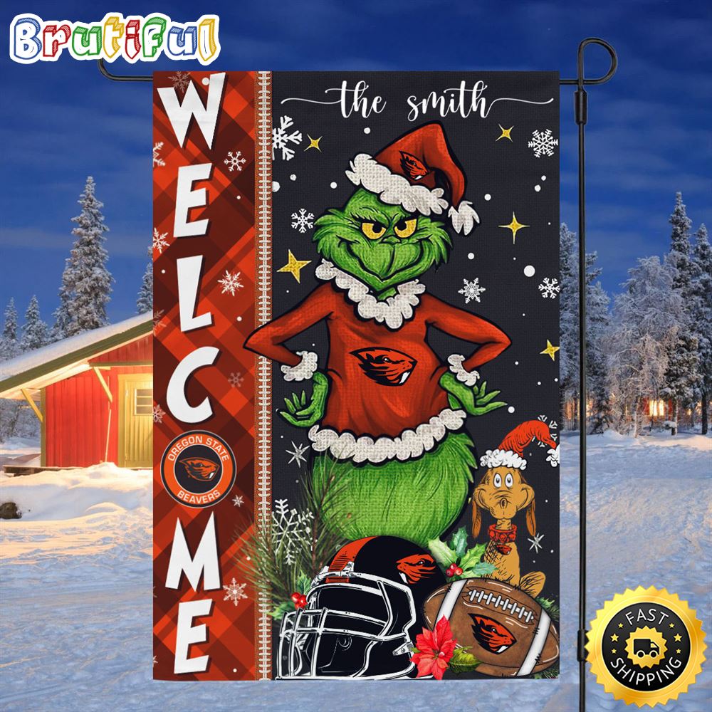Customize NCAA Oregon State Beavers Garden Flag Grinch Football Christmas Welcome Garden Flag