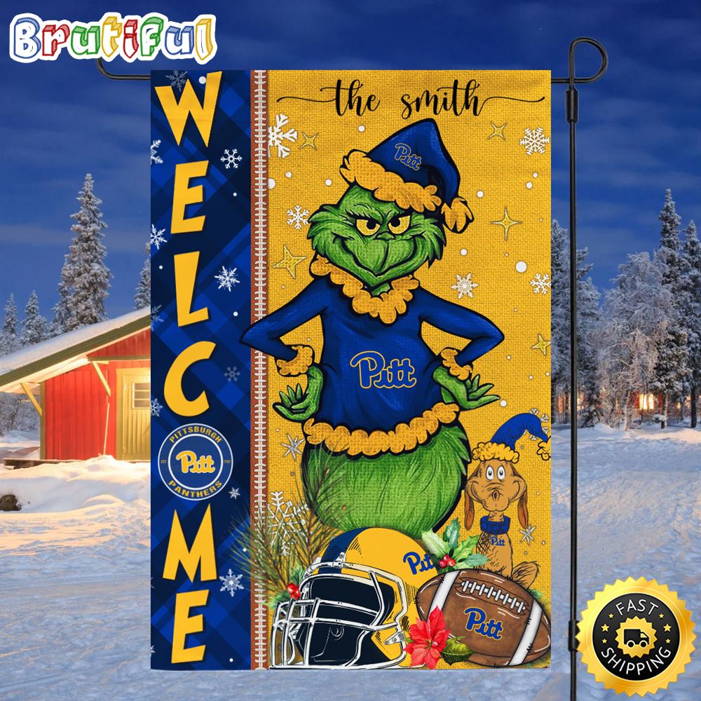 Customize NCAA Pittsburgh Panthers Garden Flag Grinch Football Christmas Welcome Garden Flag