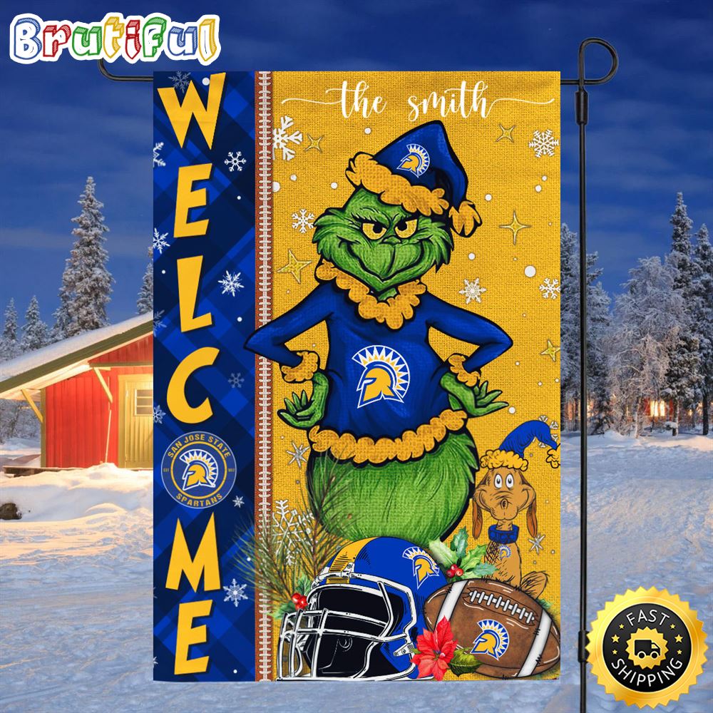 Customize NCAA San Jose State Spartans Garden Flag Grinch Football Christmas Welcome Garden Flag