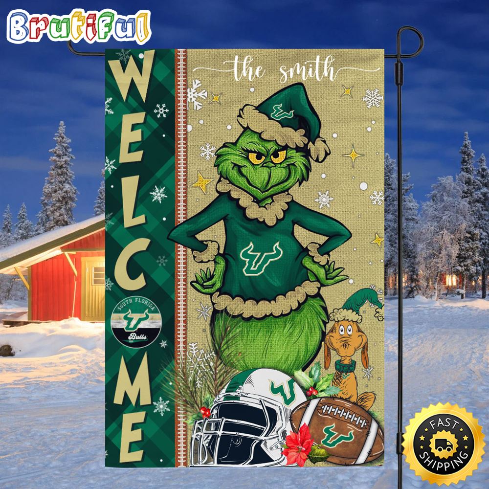 Customize NCAA South Florida Bulls Garden Flag Grinch Football Christmas Welcome Garden Flag