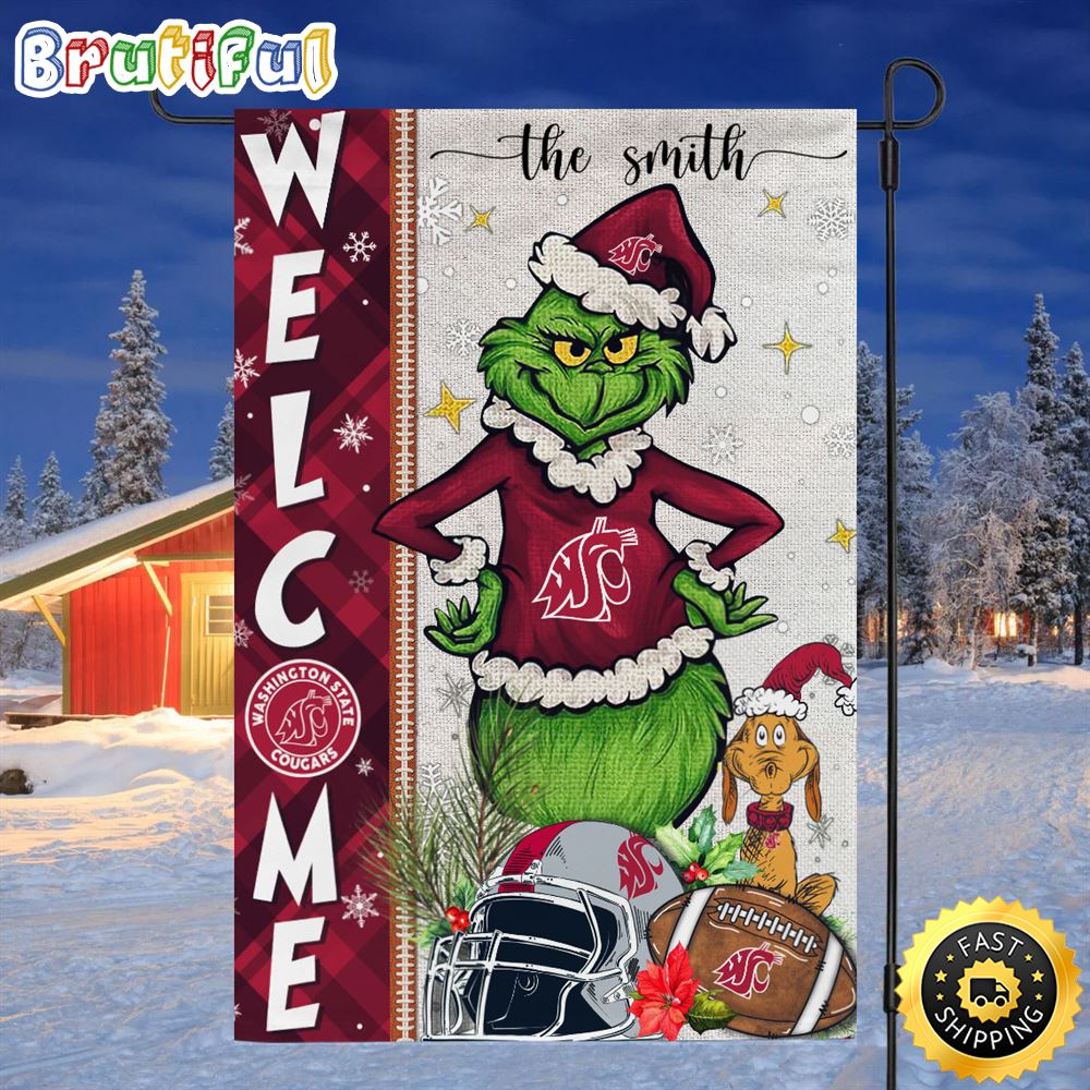 Customize NCAA Washington State Cougars Garden Flag Grinch Football Christmas Welcome Garden Flag