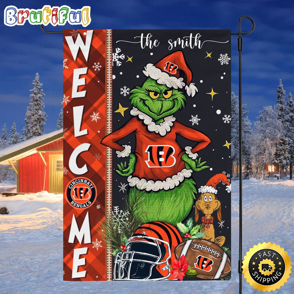 Customize NFL Cincinnati Bengals Garden Flag Grinch Football Christmas Welcome Garden Flag