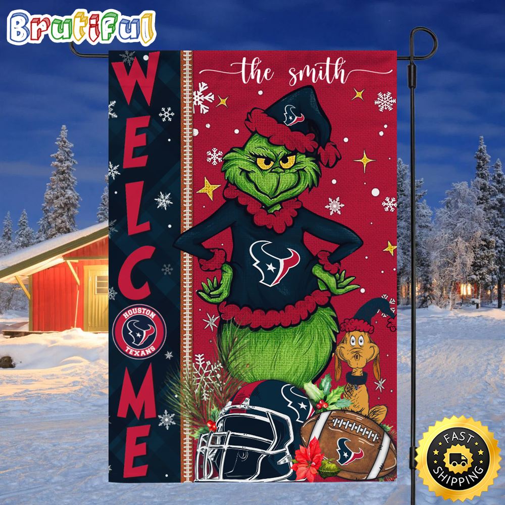 Customize NFL Houston Texans Garden Flag Grinch Football Christmas Welcome Garden Flag