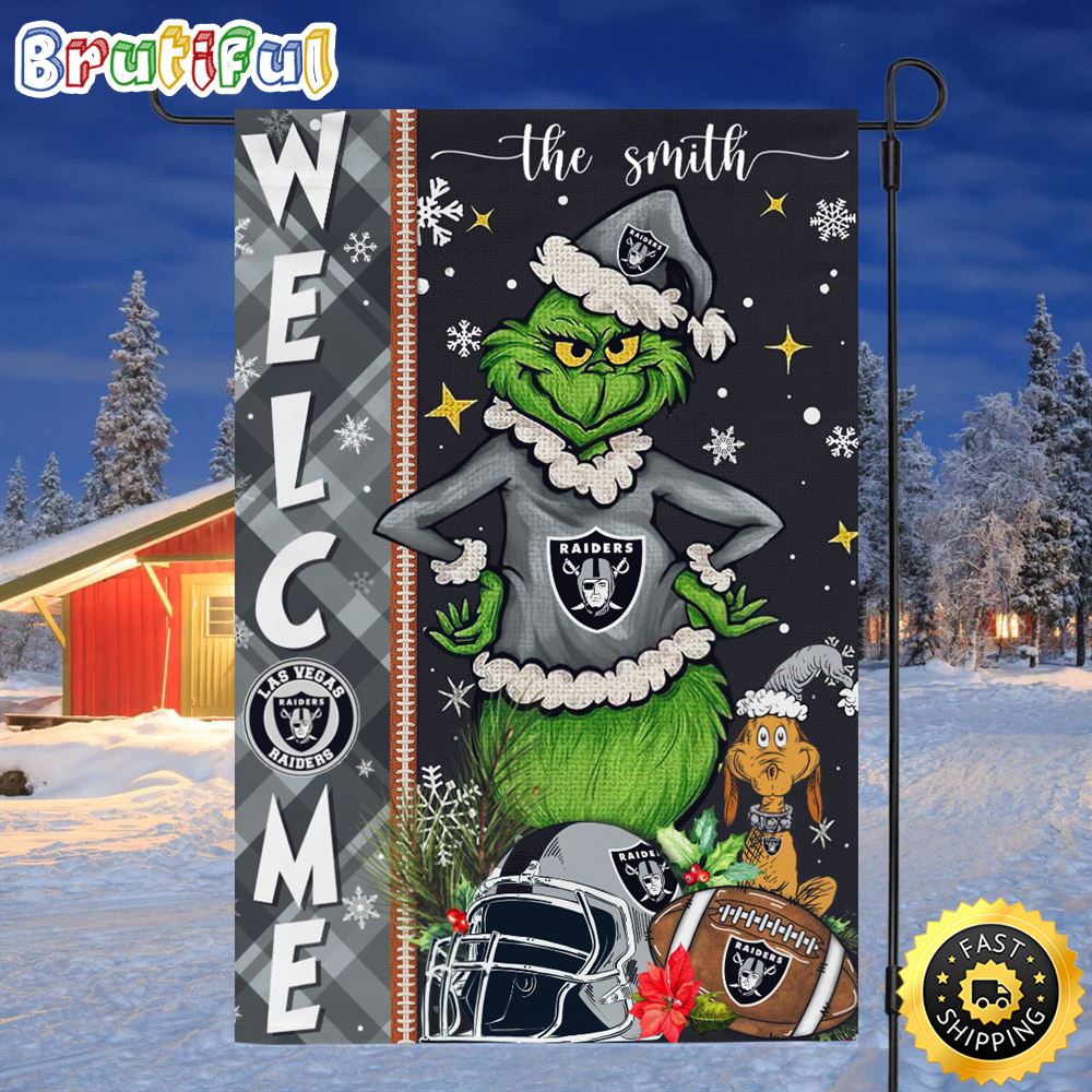 Customize NFL Las Vegas Raiders Garden Flag Grinch Football Christmas Welcome Garden Flag