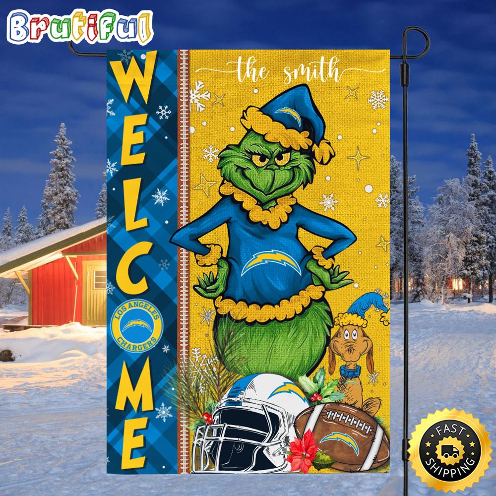 Customize NFL Los Angeles Chargers Garden Flag Grinch Football Christmas Welcome Garden Flag