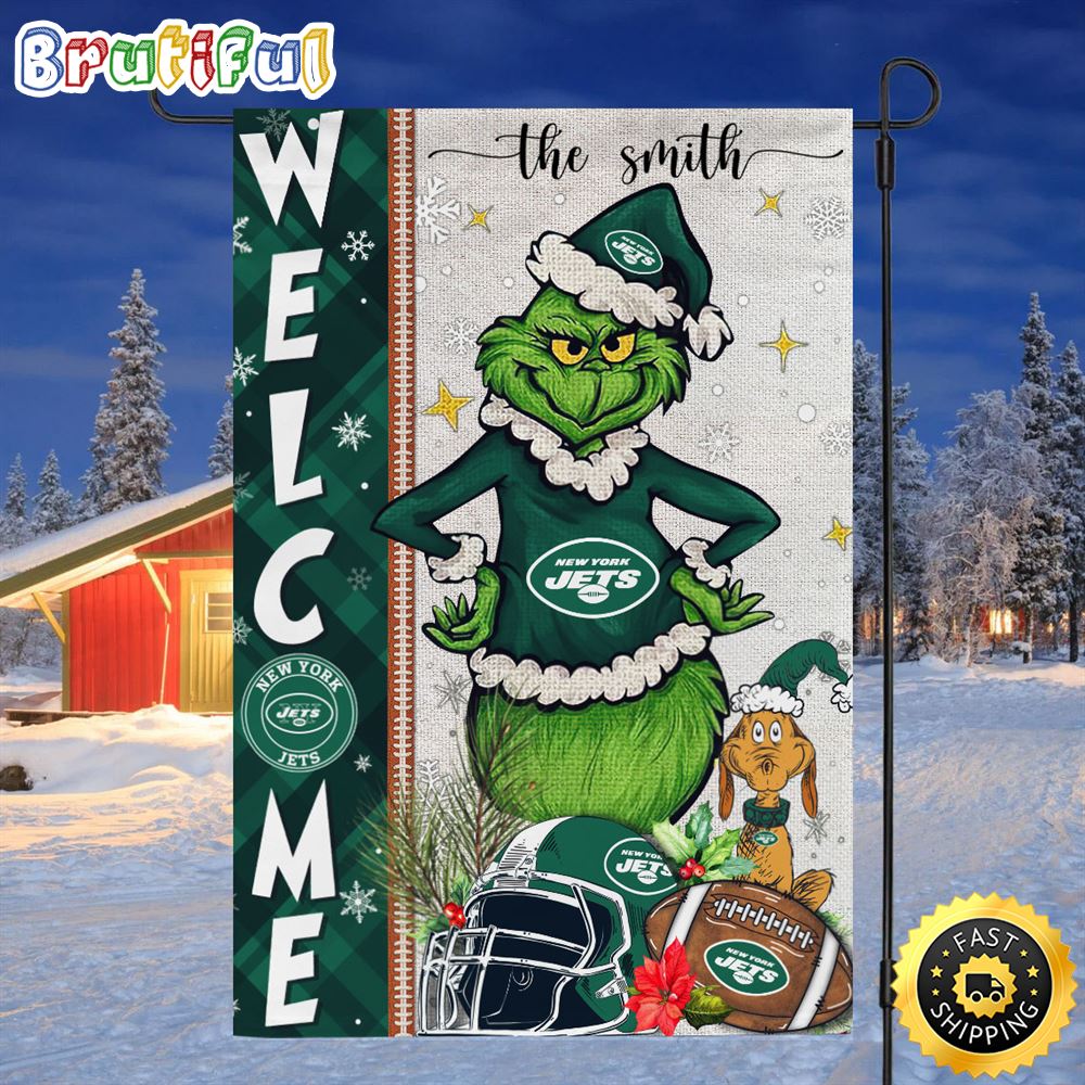 Customize NFL New York Jets Garden Flag Grinch Football Christmas Welcome Garden Flag
