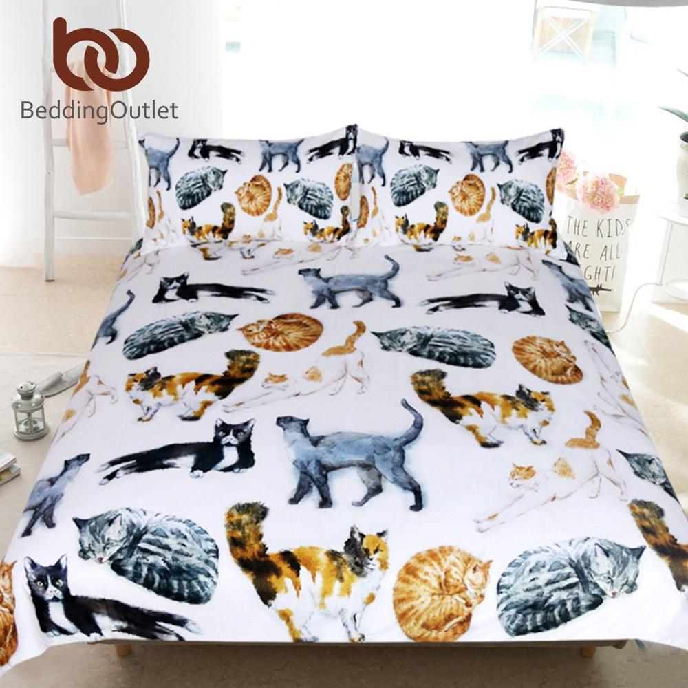 Cute Cats Ingle Queen Cartoon Et For Kids Watercolor Pet Print Animal 3D Customized Duvet Cover Bedding Set