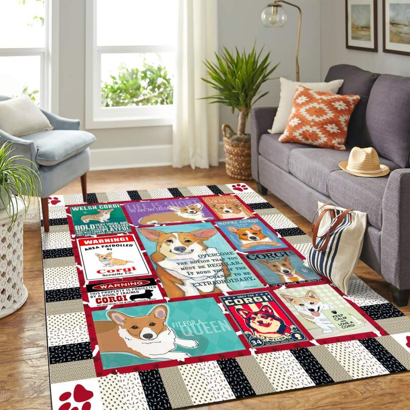 Cute Corgi Quilt Mk Carpet Area Rectangle Rug