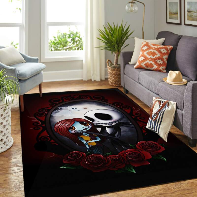 Cute Jack Skellington And Sally Carpet Rectangle Rug