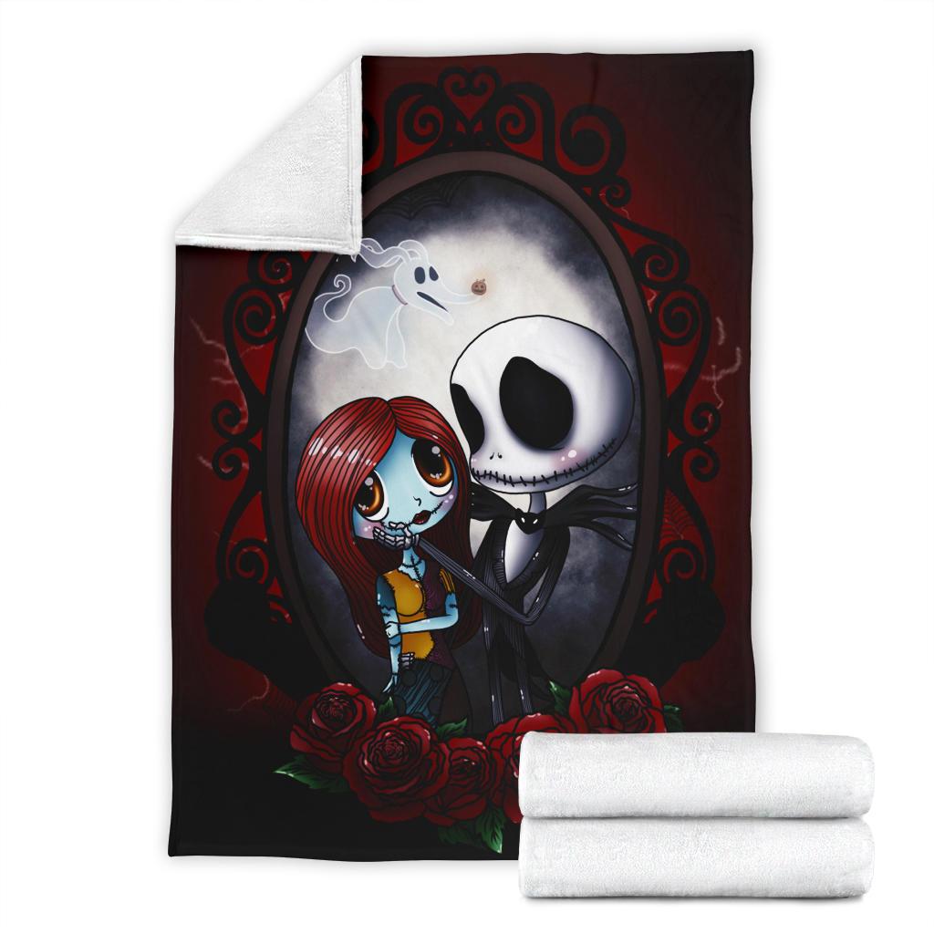 Cute Jack Skellington And Sally Sherpa Blanket Cozy Blanket Fleece Blanket