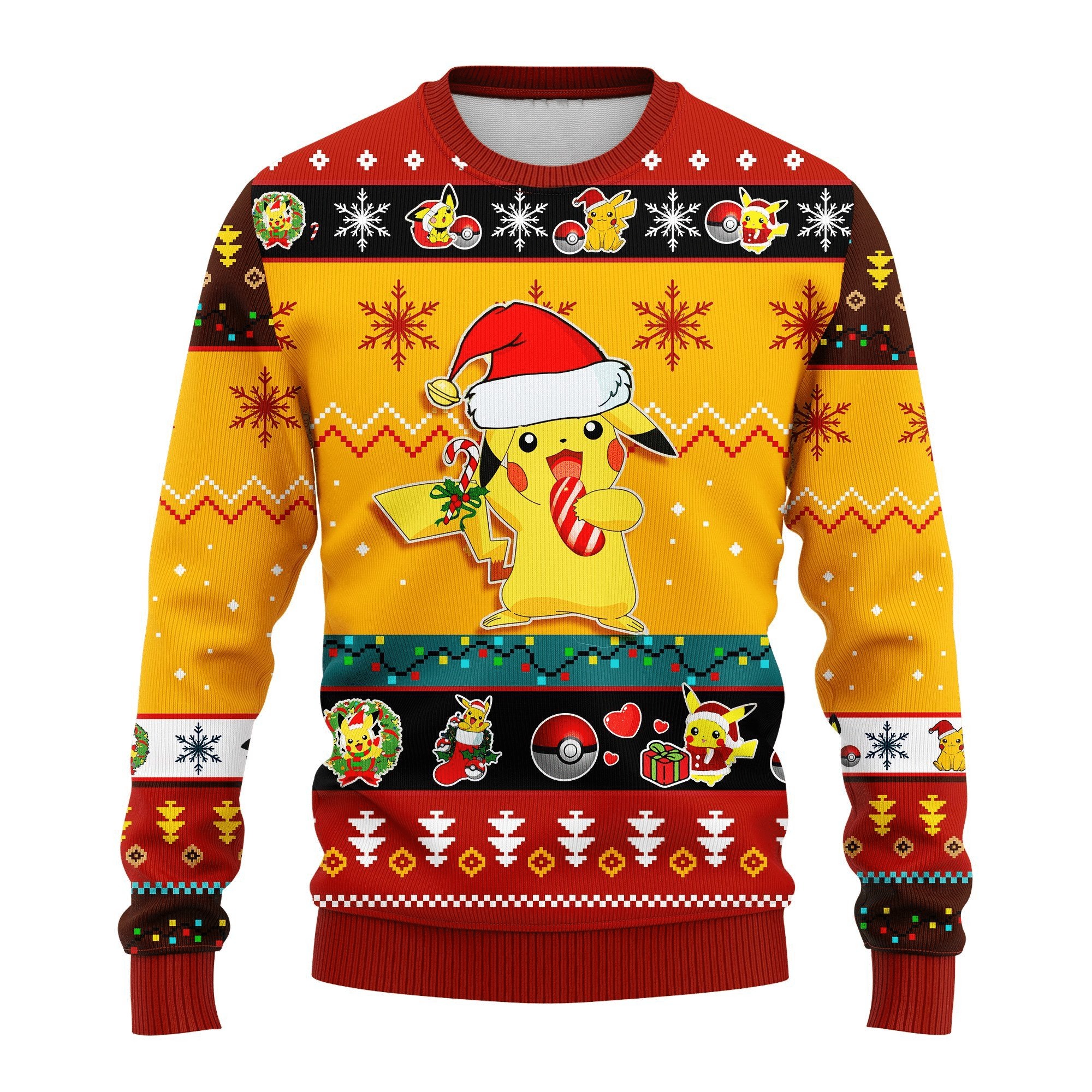 Cute Pikachu Eat Candy Pokemon Christmas Sweater