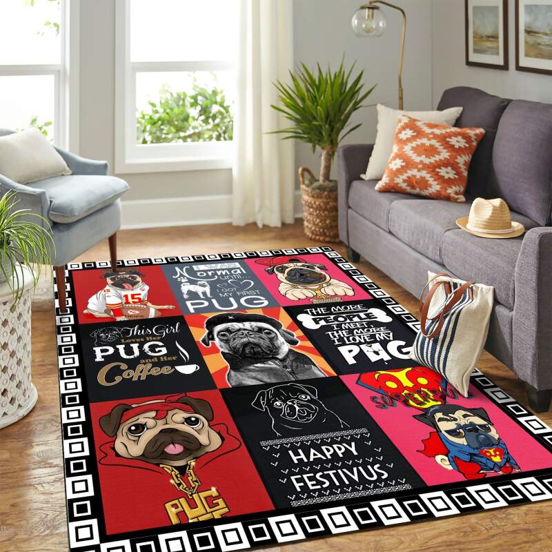 Cute Pug Mk Carpet Area Rectangle Rug
