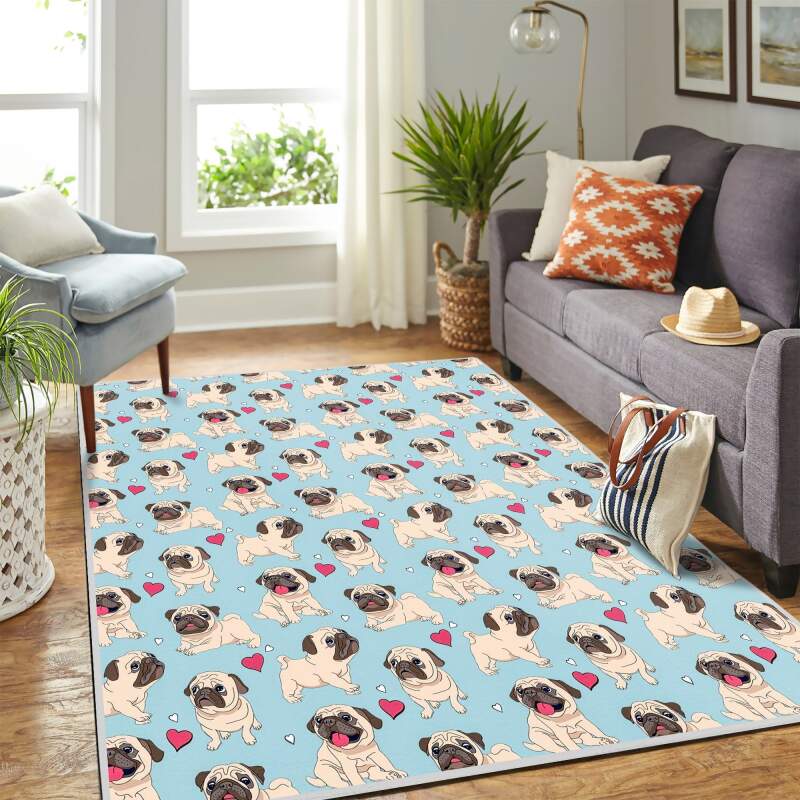 Cute Pug Pattern Mk Carpet Area Rectangle Rug