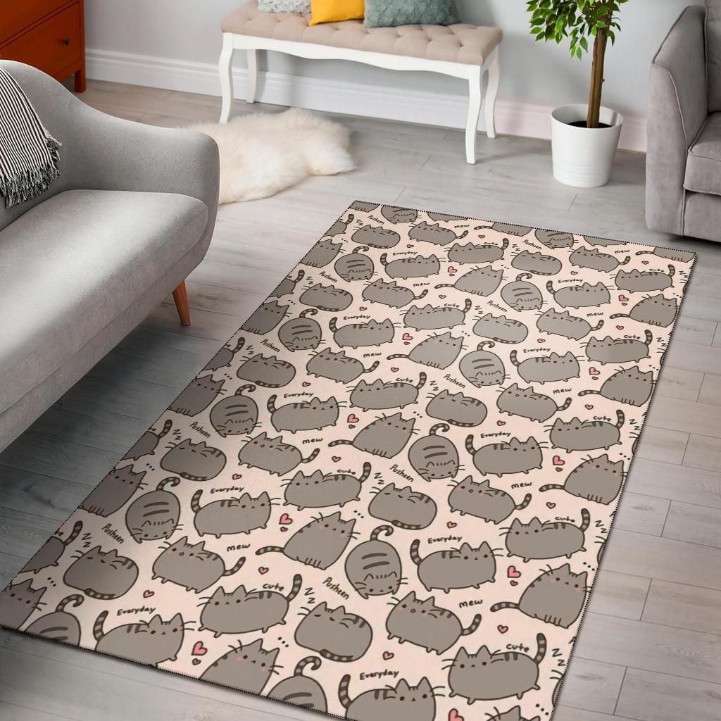 Cute Pusheen Cat Pattern Area Rectangle Rug