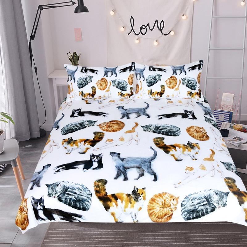 Cutie Cats Watercolor Print Art Hop 3D Customized Duvet Cover Bedding Set