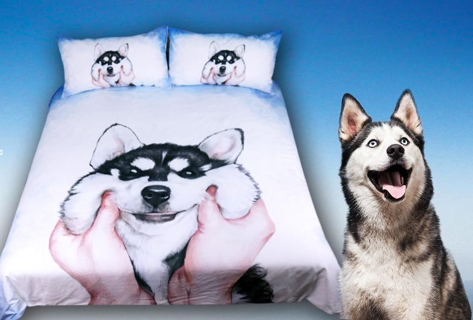 Cutie Furry Husky Puppy Art Hop 3D Customized Duvet Cover Bedding Set