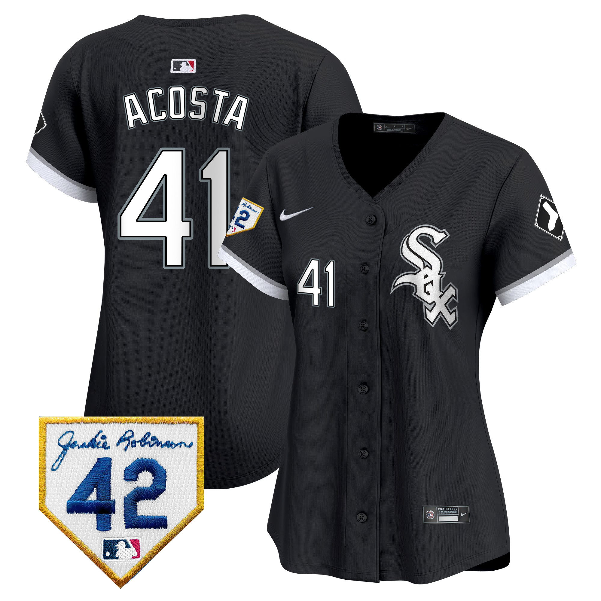 Cy Acosta Women's Chicago White Sox 2024 Jackie Robinson Patch Vapor Premier Limited Black Jersey - All Stitched