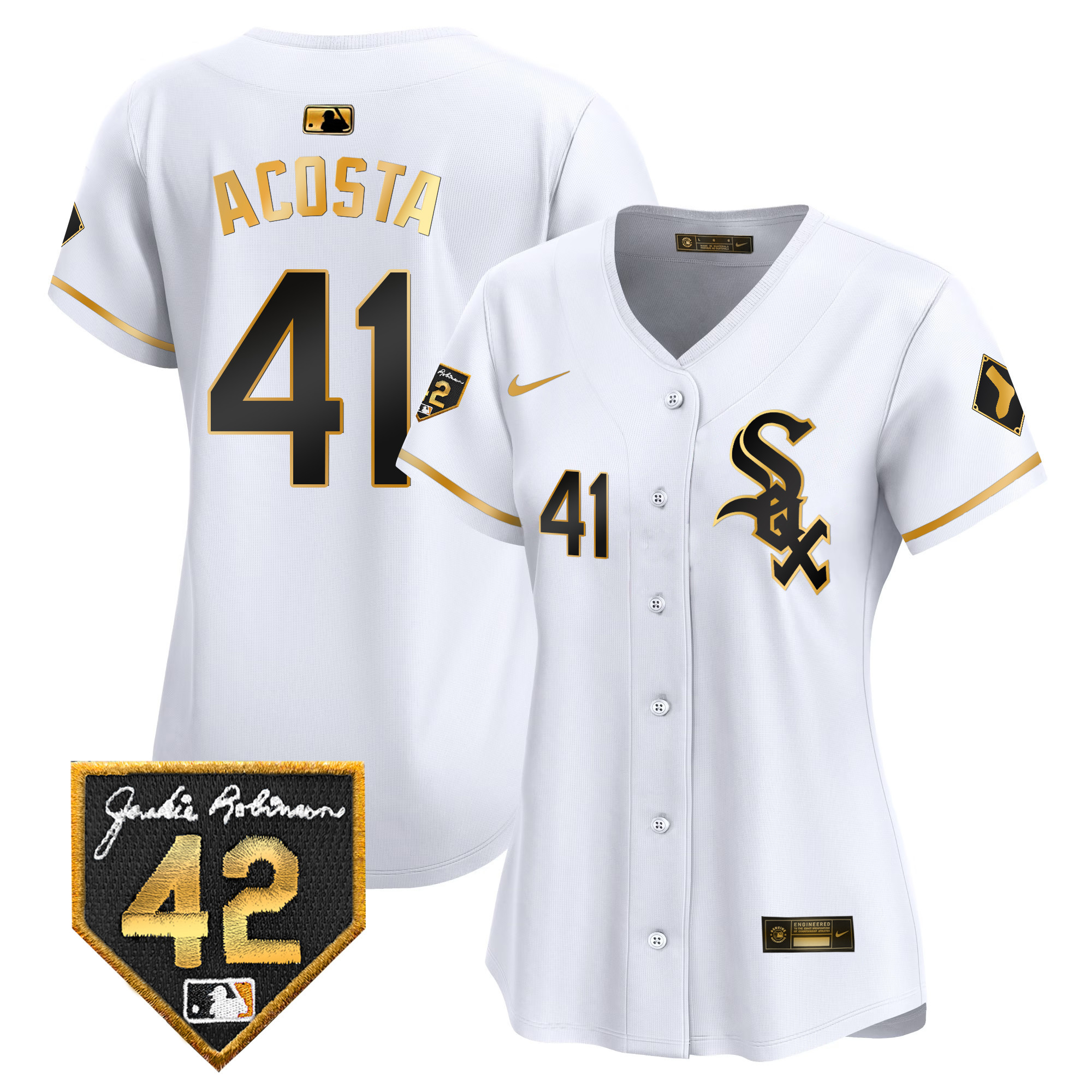 Cy Acosta Women's Chicago White Sox 2024 Jackie Robinson Patch Vapor Premier Limited White Gold Jersey - All Stitched