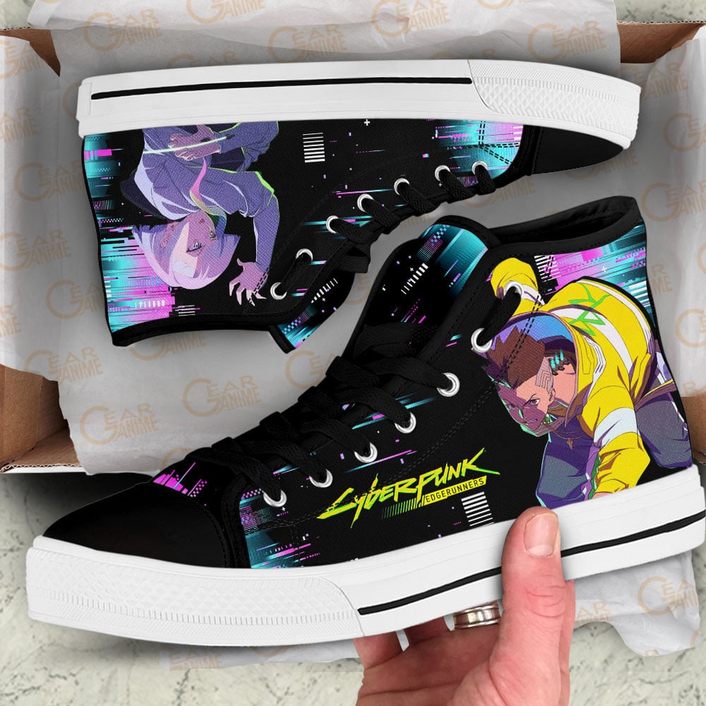 Cyberpunk Edgerunners David Martinez and Lucy Anime Custom High Top Shoes
