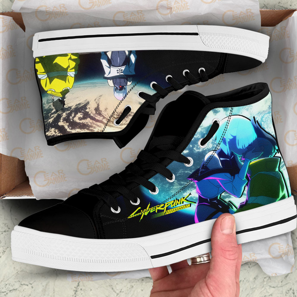 Cyberpunk Edgerunners David Martinez and Lucy Anime Custom High Top Shoes