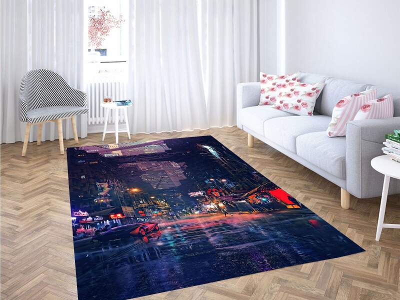 Cyberpunk Futuristic City Carpet Rectangle Rug