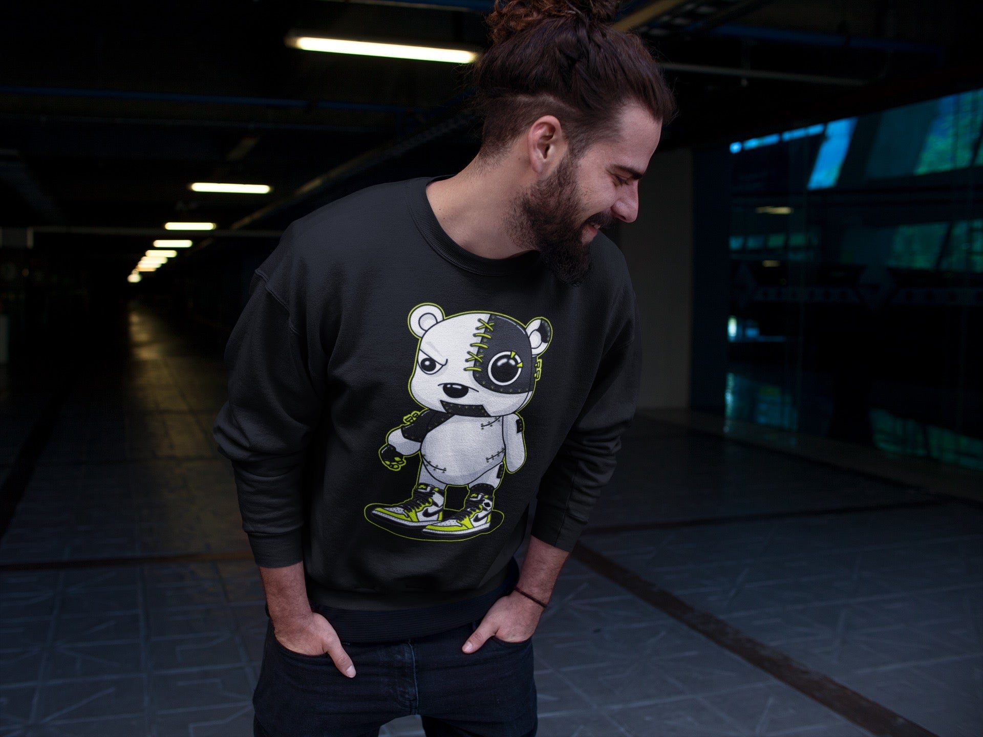 Cyborg Bear Unisex Sweater – Air Jordan 1 Visionaire, Sneakers Matching Sweater