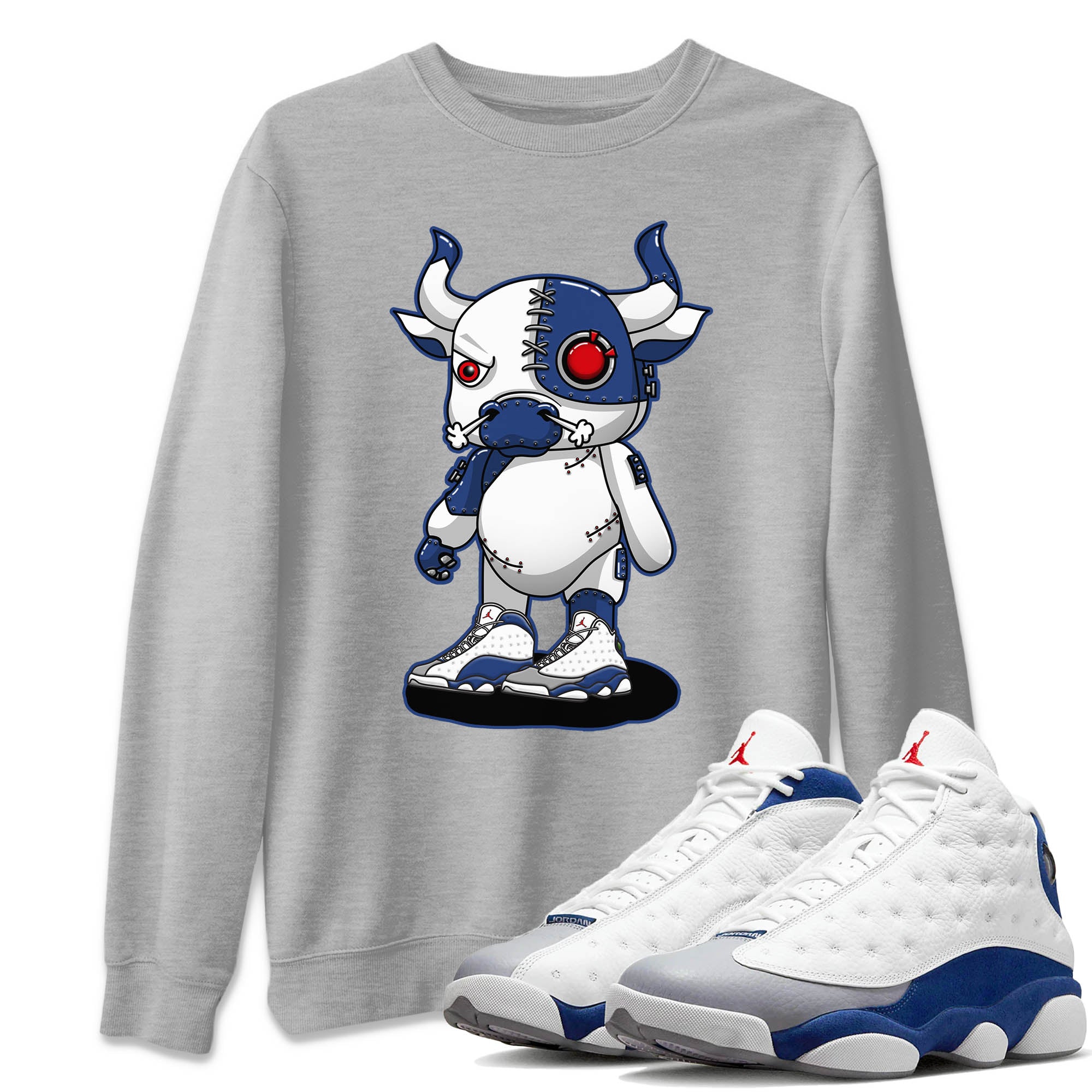 Cyborg Bull Unisex Sweater – Air Jordan 13 French Blue, Sneakers Matching Sweater