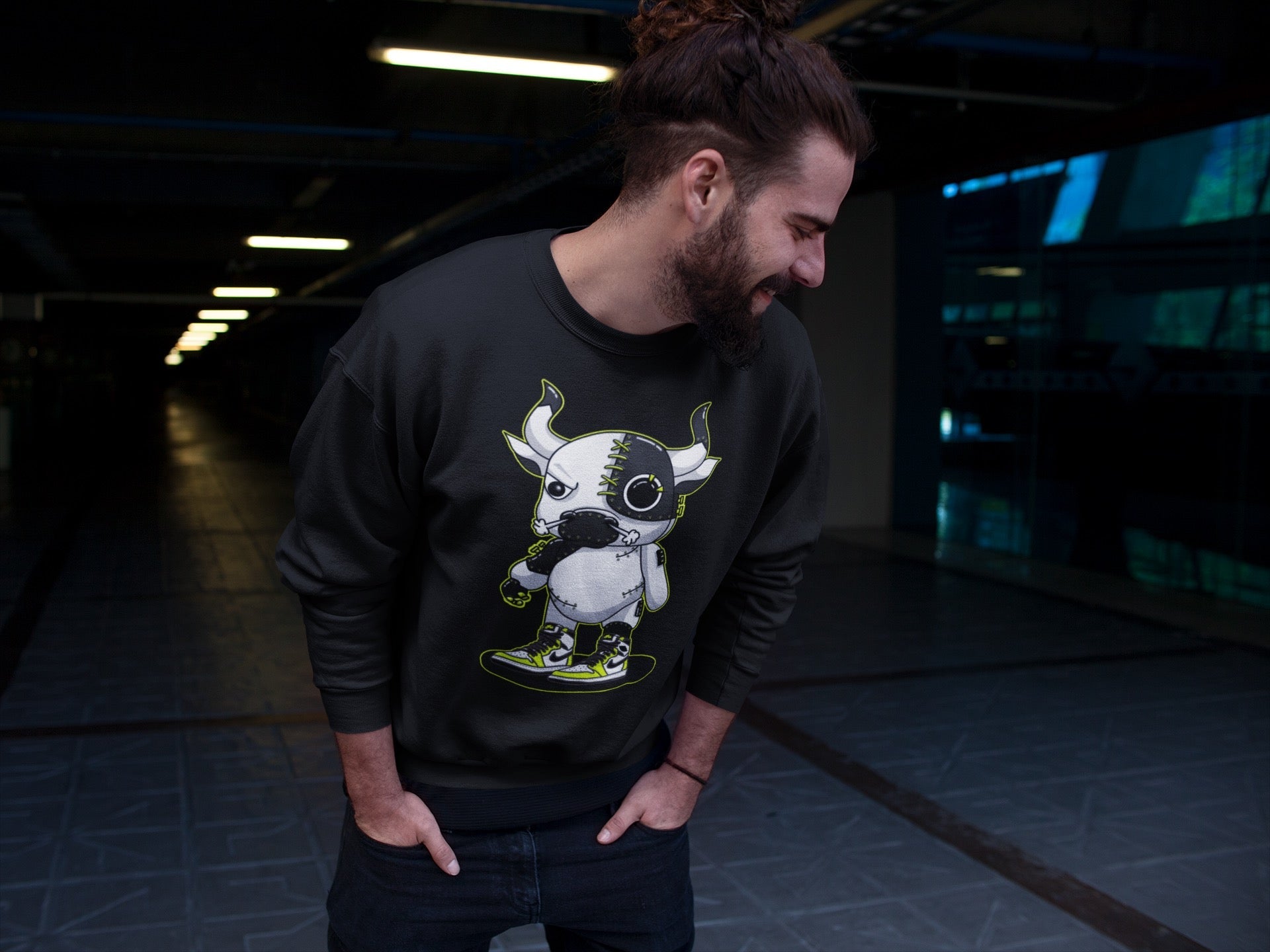 Cyborg Bull Unisex Sweater – Air Jordan 1 Visionaire, Sneakers Matching Sweater