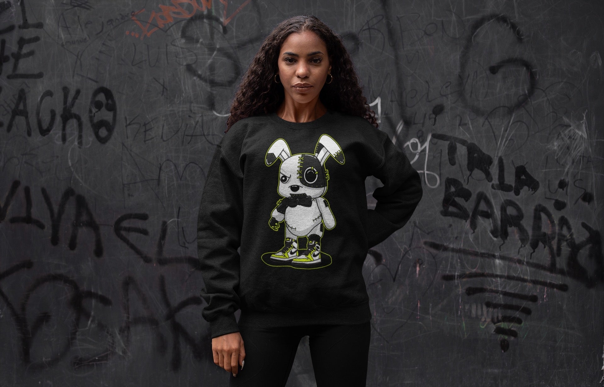 Cyborg Bunny Unisex Sweater – Air Jordan 1 Visionaire, Sneakers Matching Sweater