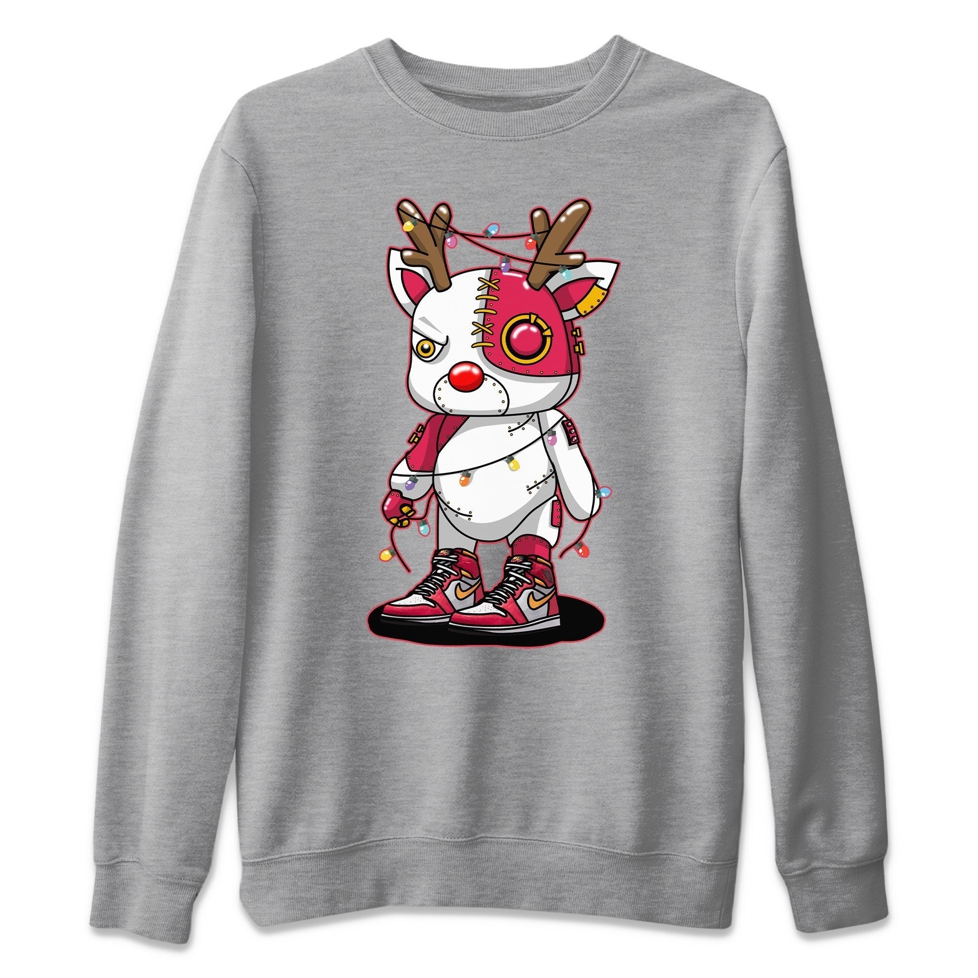 Cyborg Reindeer Unisex Sweater – Air Jordan 1 Light Fusion Red, Sneakers Matching Sweater