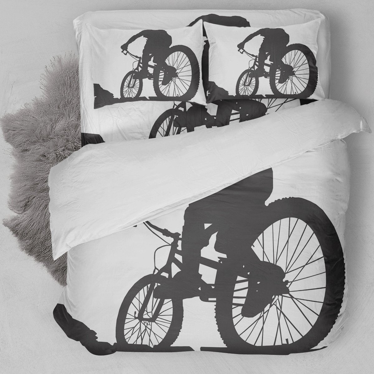 Cycling Black White Duvet Cover Bedding Set