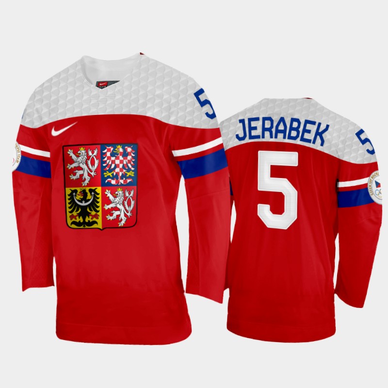 Czech Republic Jakub Jerabek 2022 Winter Olympics Red #5 Jersey Away