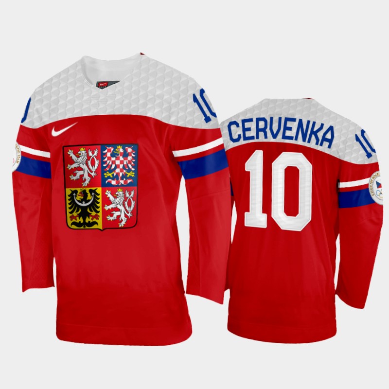 Czech Republic Roman Cervenka 2022 Winter Olympics Red #10 Jersey Away