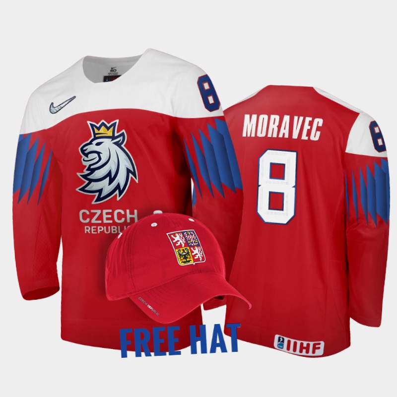 Czechia David Moravec 2022 IIHF World Junior Championship Red #8 Jersey Free Hat