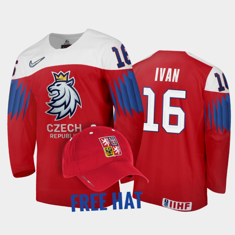 Czechia Ivan Ivan 2022 IIHF World Junior Championship Red #16 Jersey Free Hat