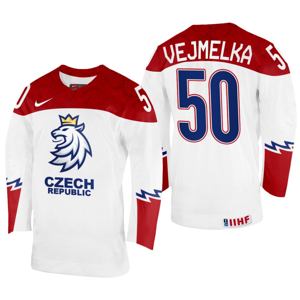 Czechia Karel Vejmelka 2022 IIHF World Championship White #50 Jersey Home