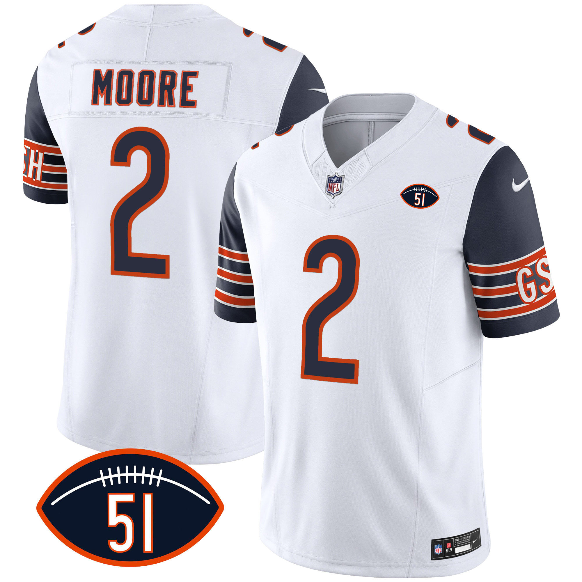 D.J. Moore Men's Chicago Bears Dick Butkus Patch GSH Vapor Navy Sleeves Jersey - All Stitched 