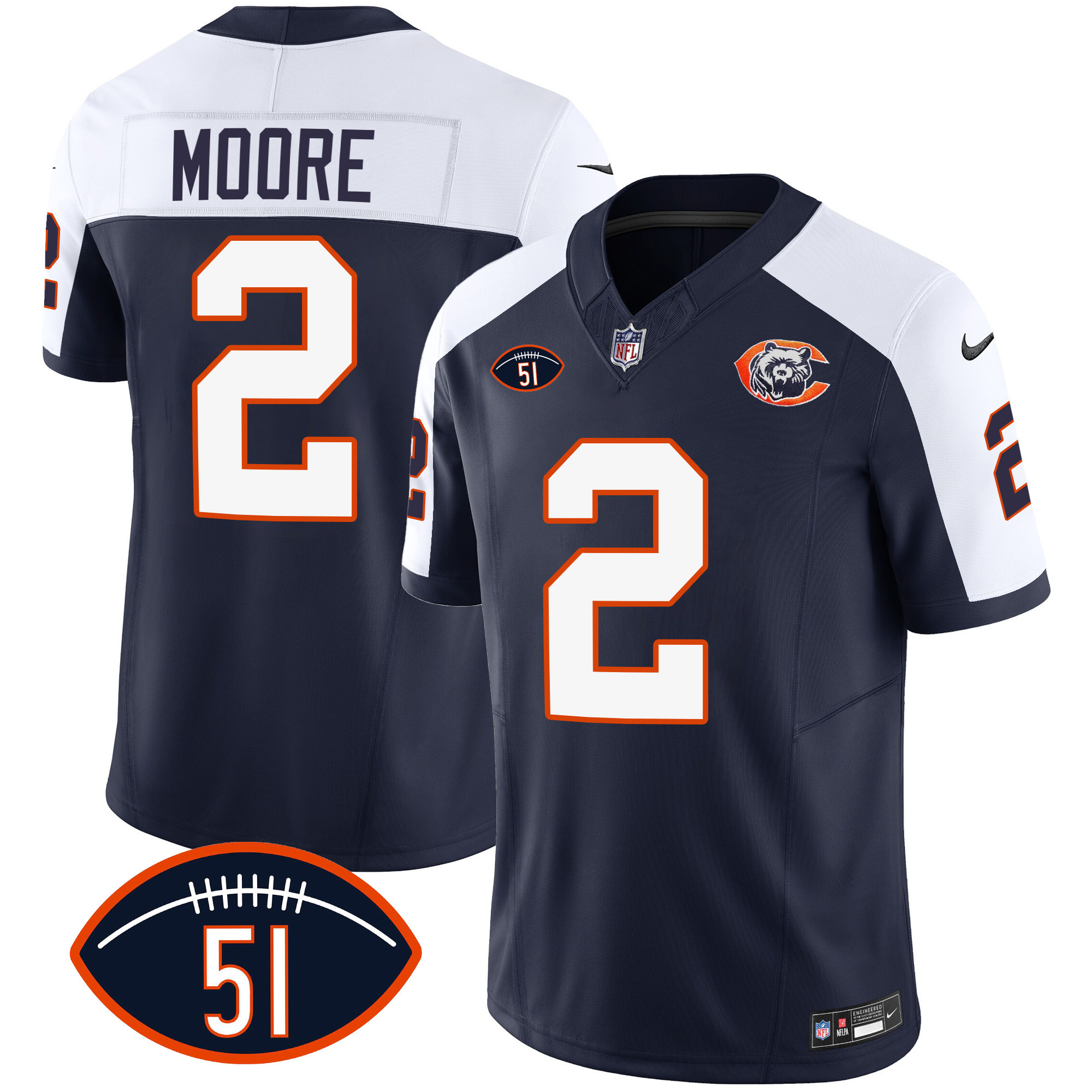 D.J. Moore Men's Chicago Bears Throwback Dick Butkus Patch Alternate Jersey - All Stitched 