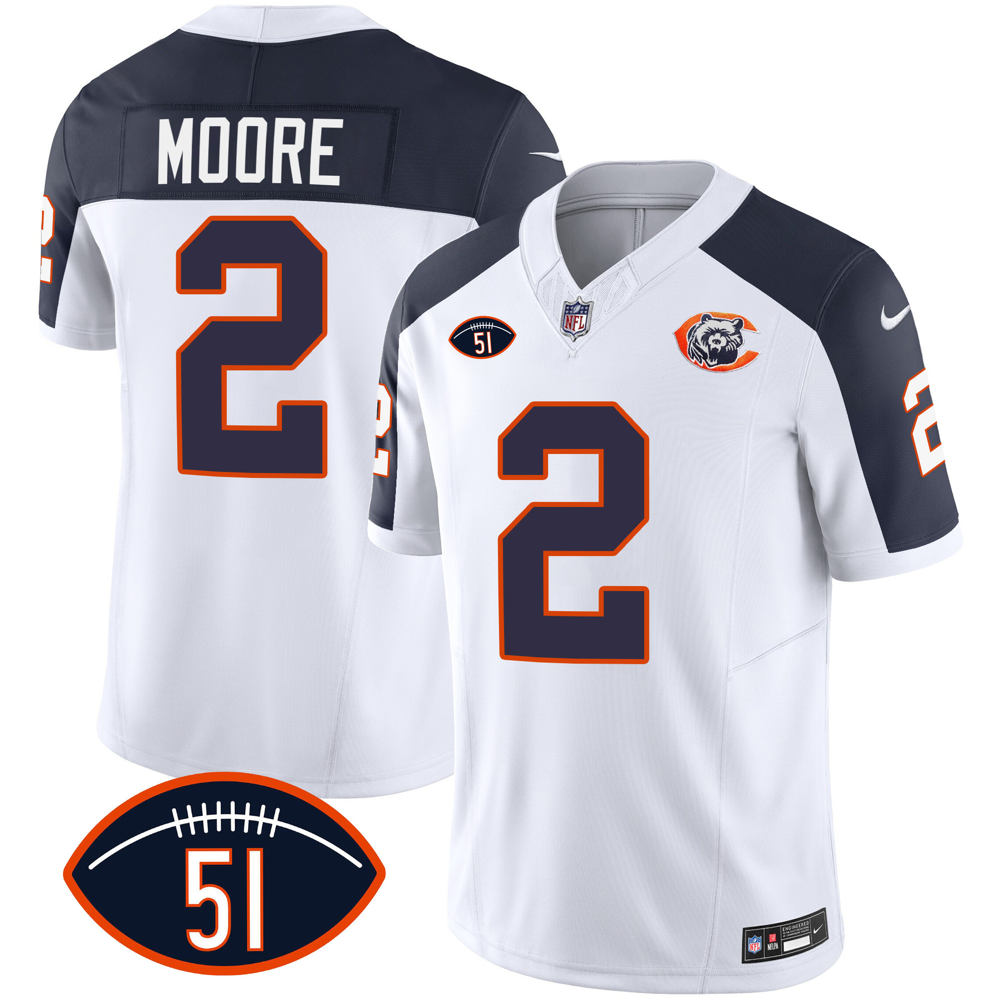 D.J. Moore Men's Chicago Bears Throwback Dick Butkus Patch Inverted Jersey - All Stitched 