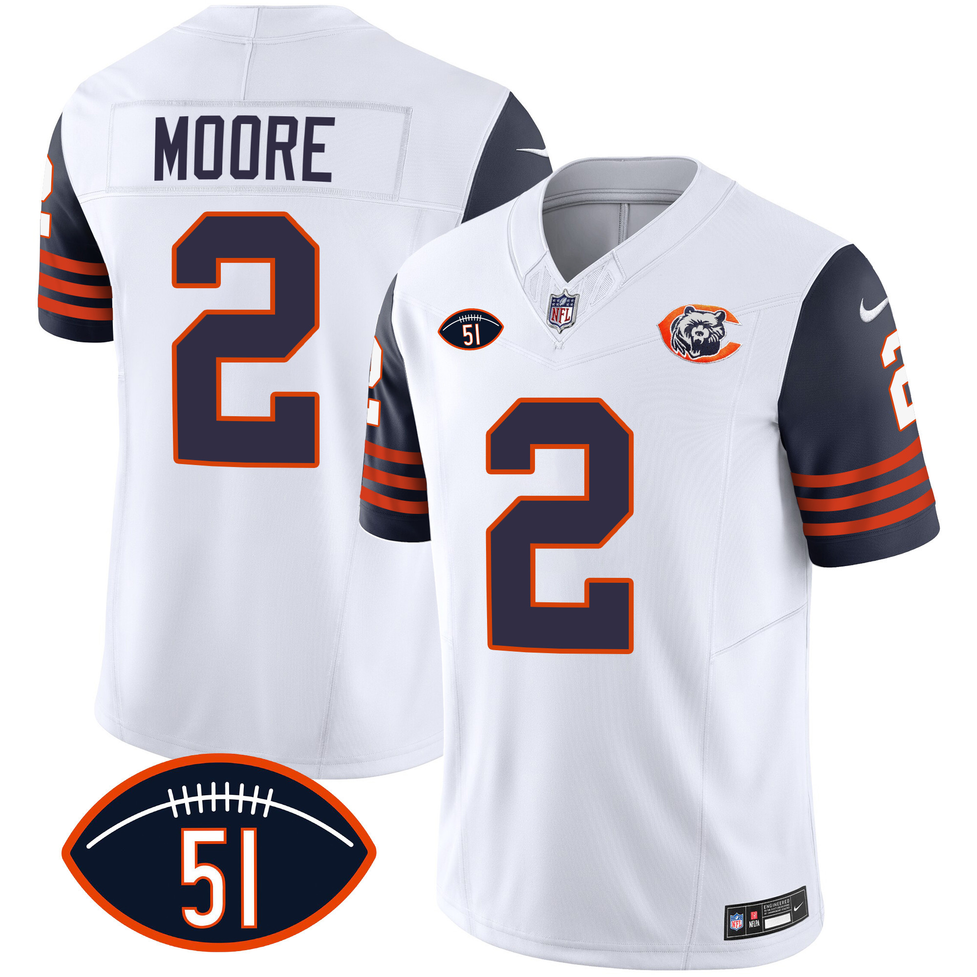 D.J. Moore Men's Chicago Bears Throwback Dick Butkus Patch Navy Sleeves Jersey - All Stitched 