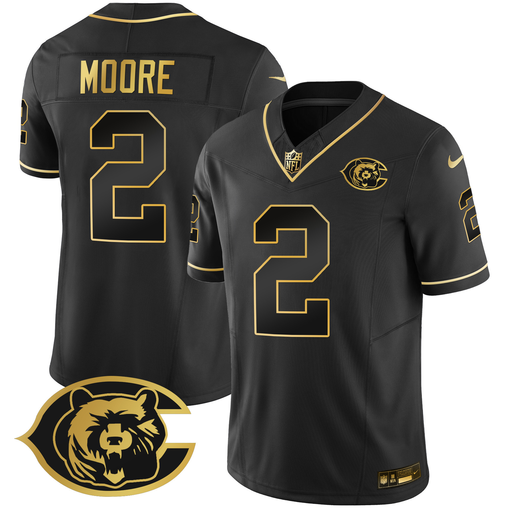 D.J. Moore Men's Chicago Bears Throwback Gold Vapor Black Gold Jersey - All Stitched 