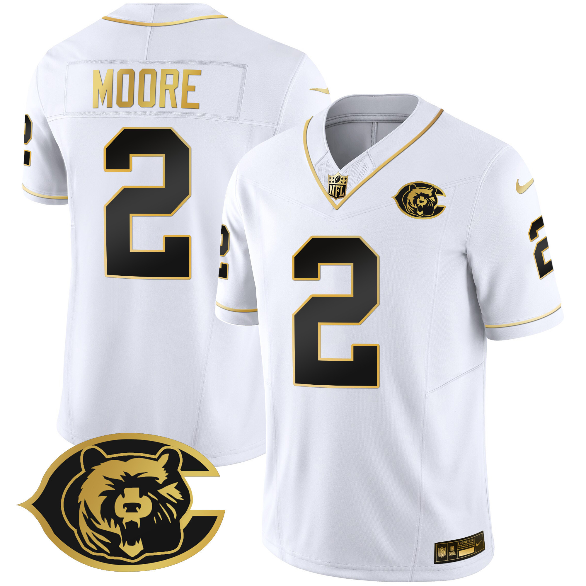 D.J. Moore Men's Chicago Bears Throwback Gold Vapor White Gold Jersey - All Stitched 