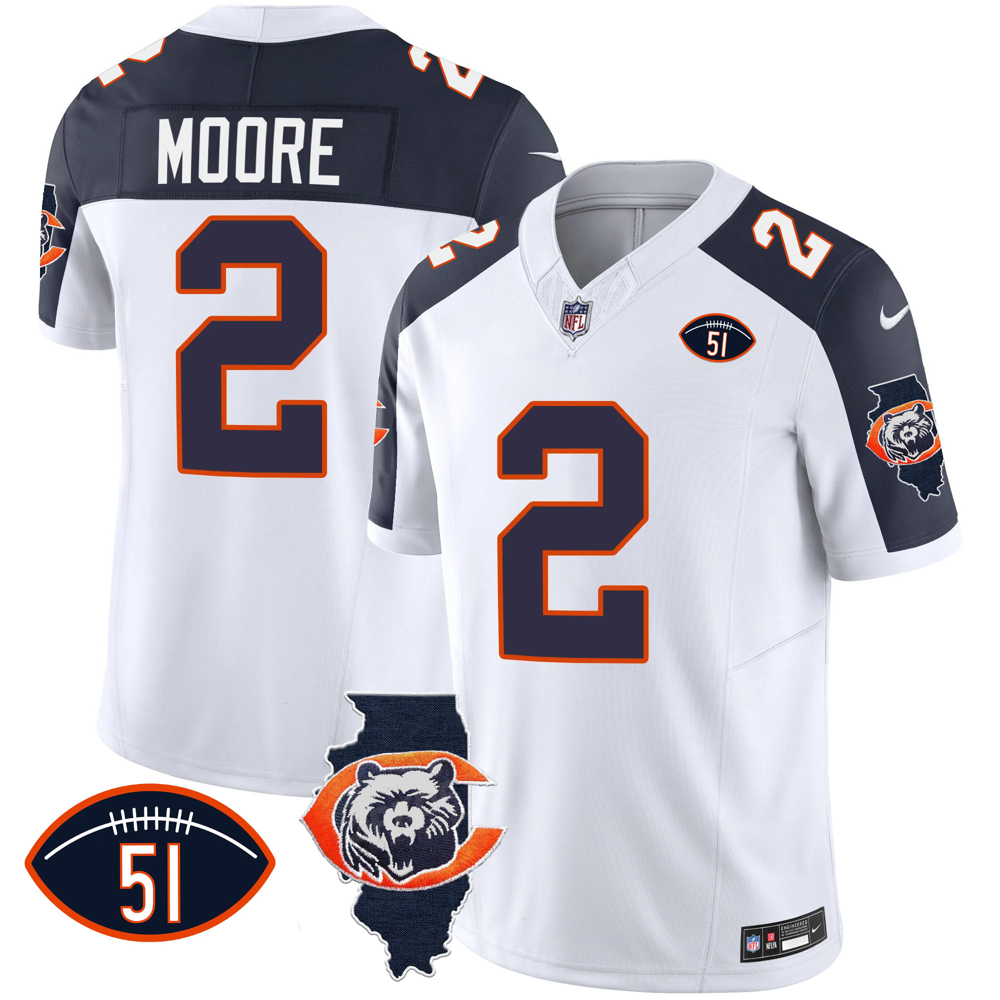 D.J. Moore Men's Chicago Bears Throwback Illinois Patch Vapor Inverted Jersey - All Stitched 