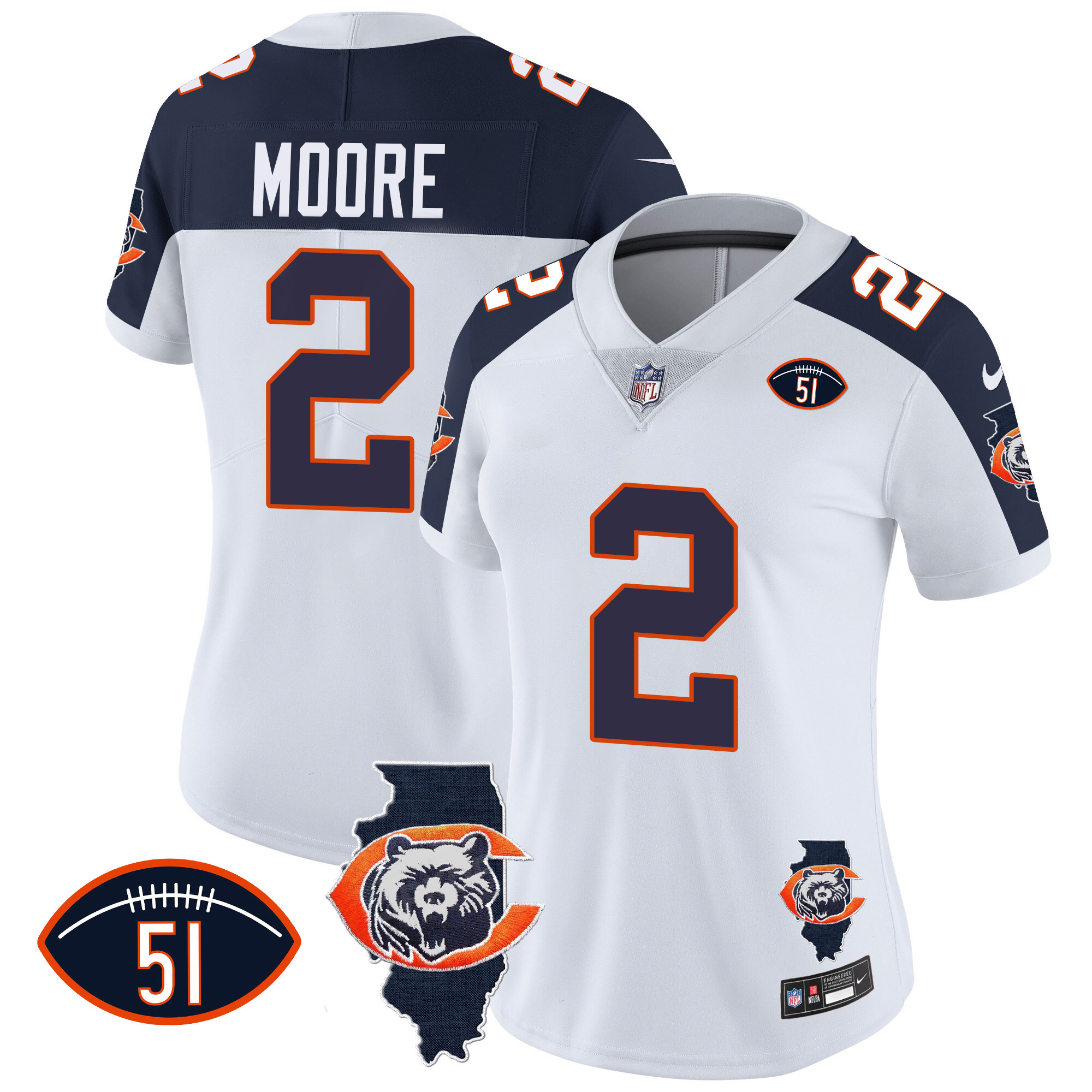 D.J. Moore Women's Chicago Bears Throwback Illinois Patch Vapor Inverted Jersey - All Stitched 