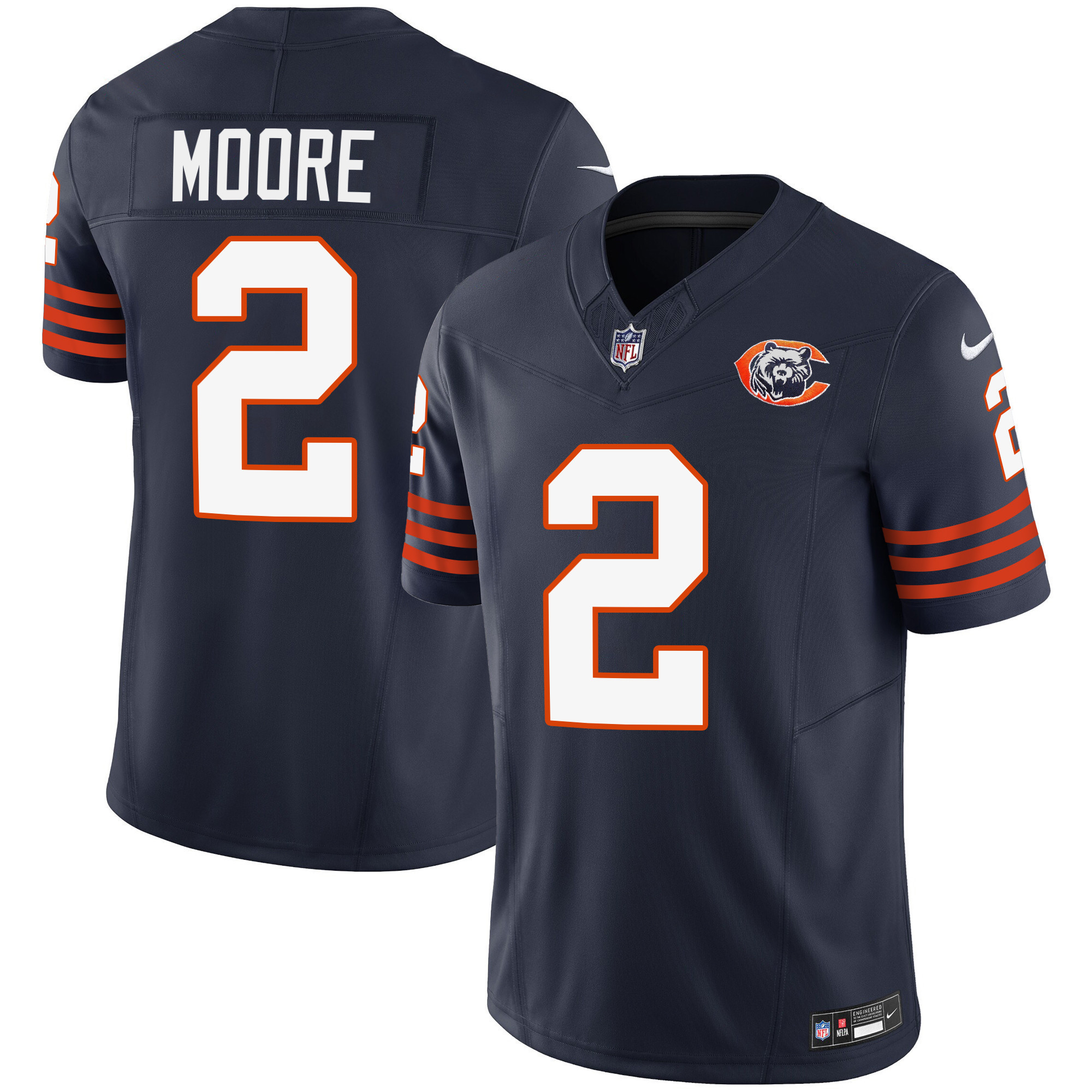 D.J. Moore Youth's Chicago Bears Throwback Vapor Navy Jersey - All Stitched 