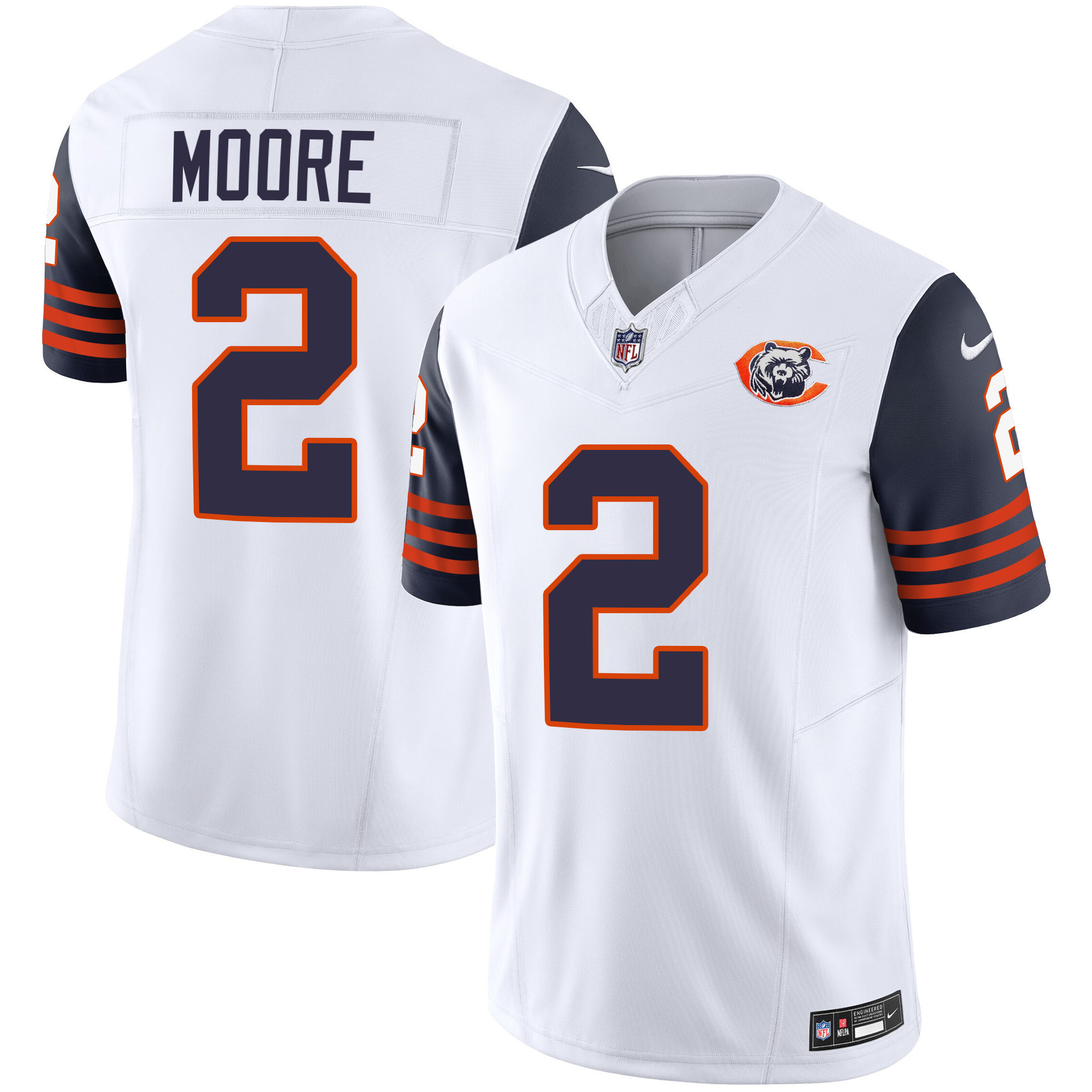 D.J. Moore Youth's Chicago Bears Throwback Vapor Navy Sleeves Jersey - All Stitched 